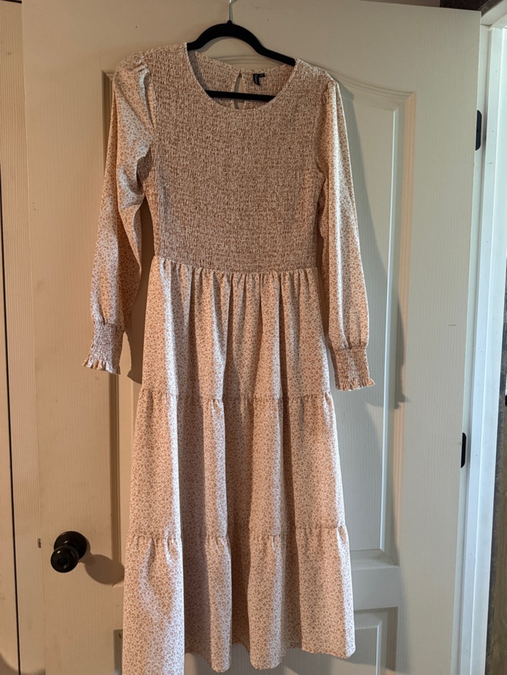 SHEIN Cream and Pink Floral Smocked Maxi Dress